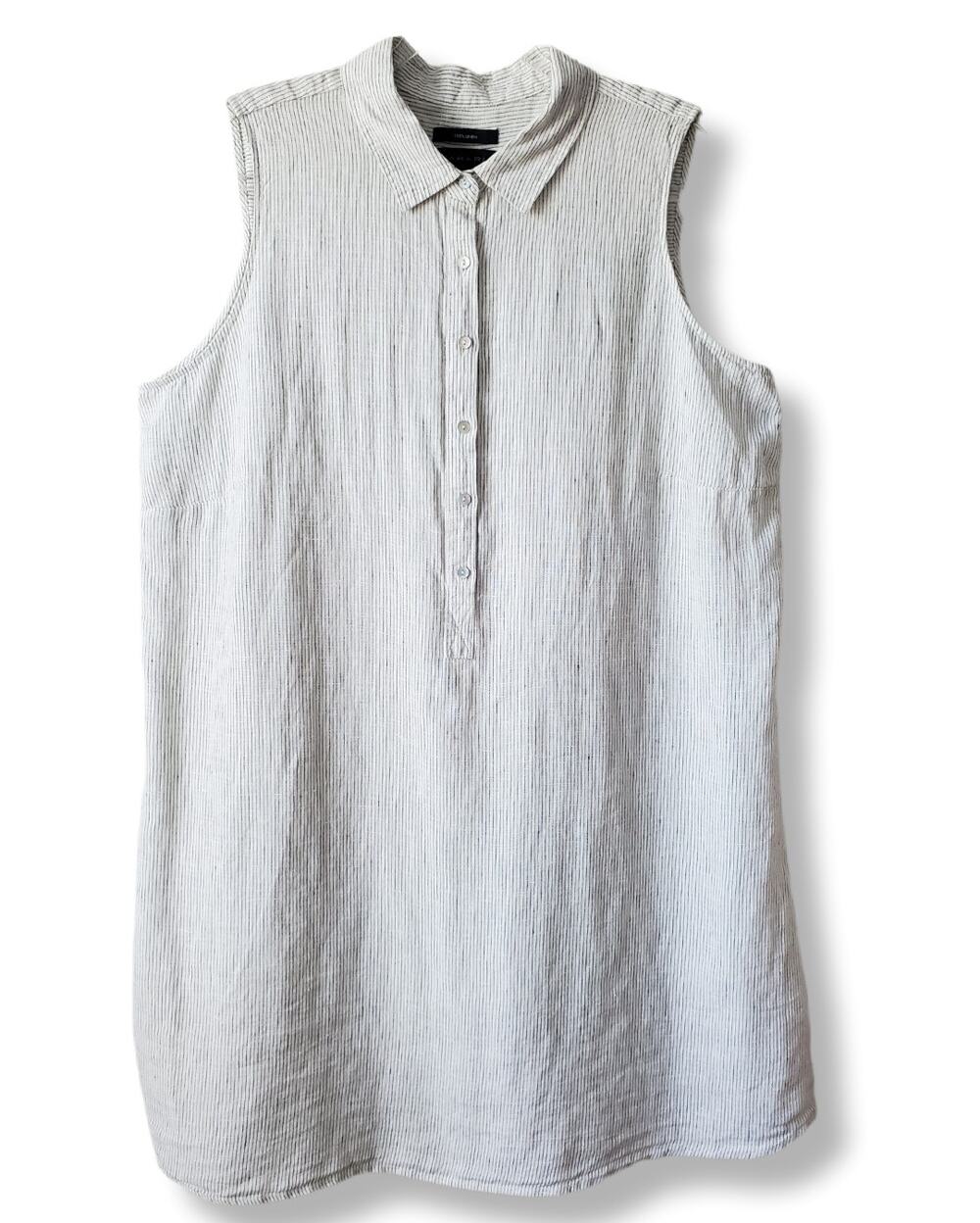 Tahari Stripe Linen Shift Sleeveless Sun Mini Dress XL Modern Lagenlook Neutral